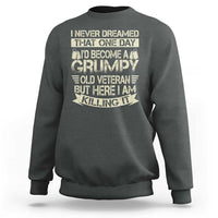 Charcoal gray sweatshirt with large back graphic and ribbed crew neck cuffs