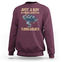 Maroon boys sweatshirt with tornado graphic and 'JUST A BOY' 'TORNADOES' print