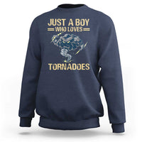 Navy boys sweatshirt with tornado graphic and 'JUST A BOY' 'TORNADOES' print