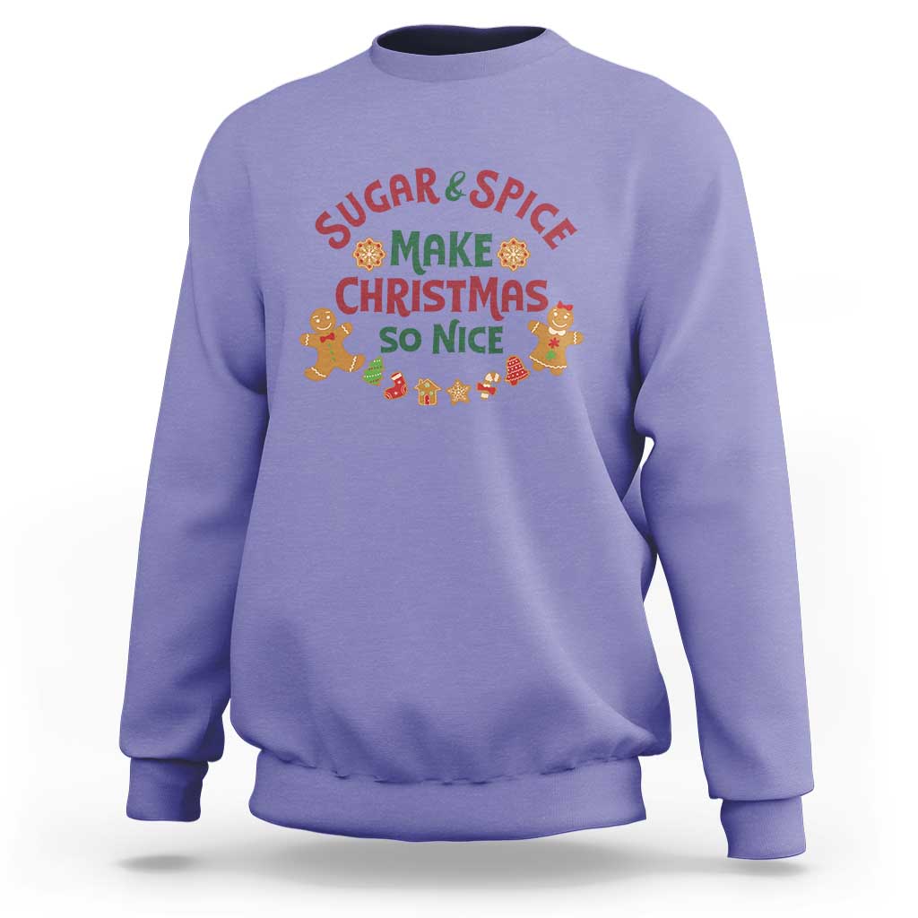 Violet Christmas sweatshirt with “Sugar & Spice Make Christmas So Nice” graphic
