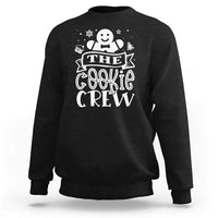 Black crewneck sweatshirt with white “The Cookie Crew” cookie graphic