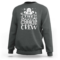 Dark heather crewneck sweatshirt with white “The Cookie Crew” cookie graphic