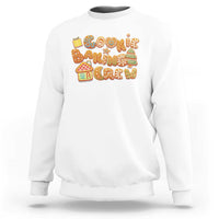White crewneck sweatshirt with colorful gingerbread cookie holiday graphic