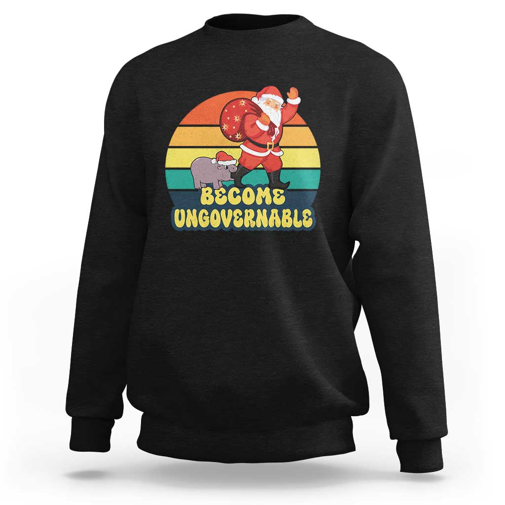 Black crewneck sweatshirt with Santa graphic and “Become Ungovernable” text