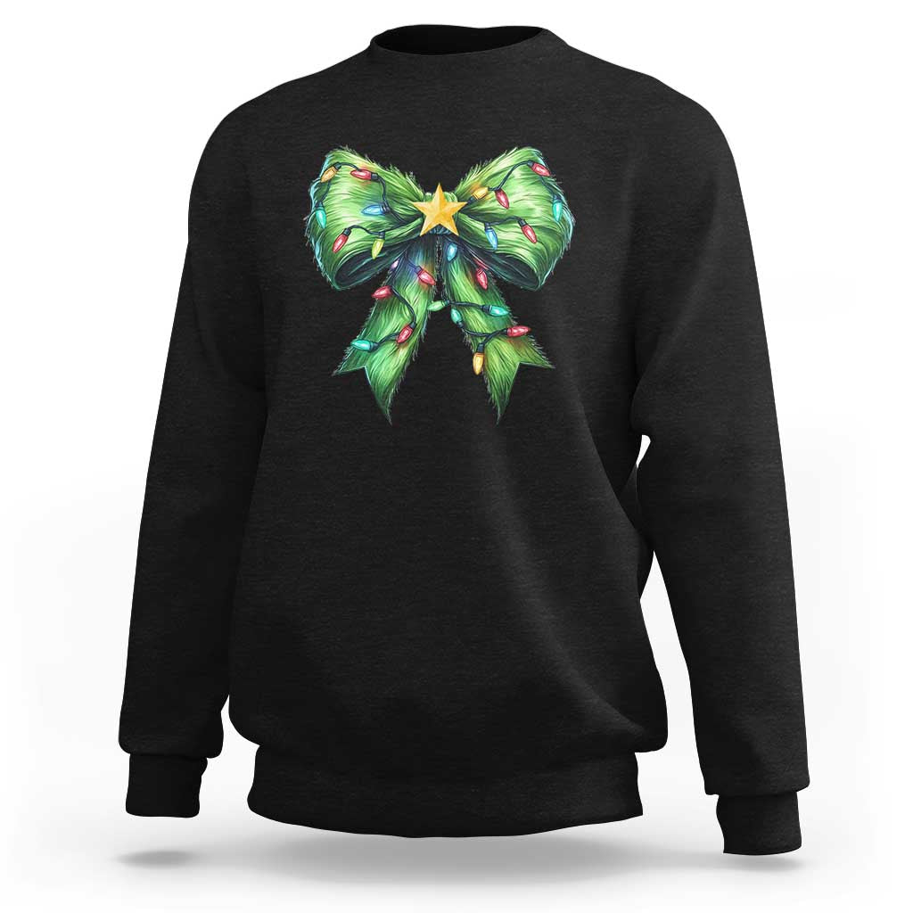 Black Christmas coquette sweatshirt with green bow and star holiday graphic