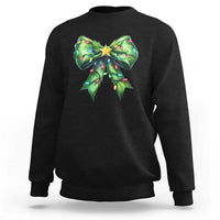 Black Christmas coquette sweatshirt with green bow and star holiday graphic