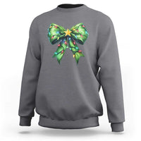 Charcoal Christmas coquette sweatshirt with green bow and star holiday graphic