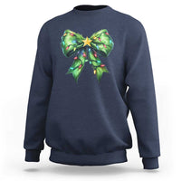 Navy Christmas coquette sweatshirt with green bow and star holiday graphic
