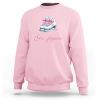 Light pink women's sweatshirt with figure skates and pink bow graphic, crew neck.