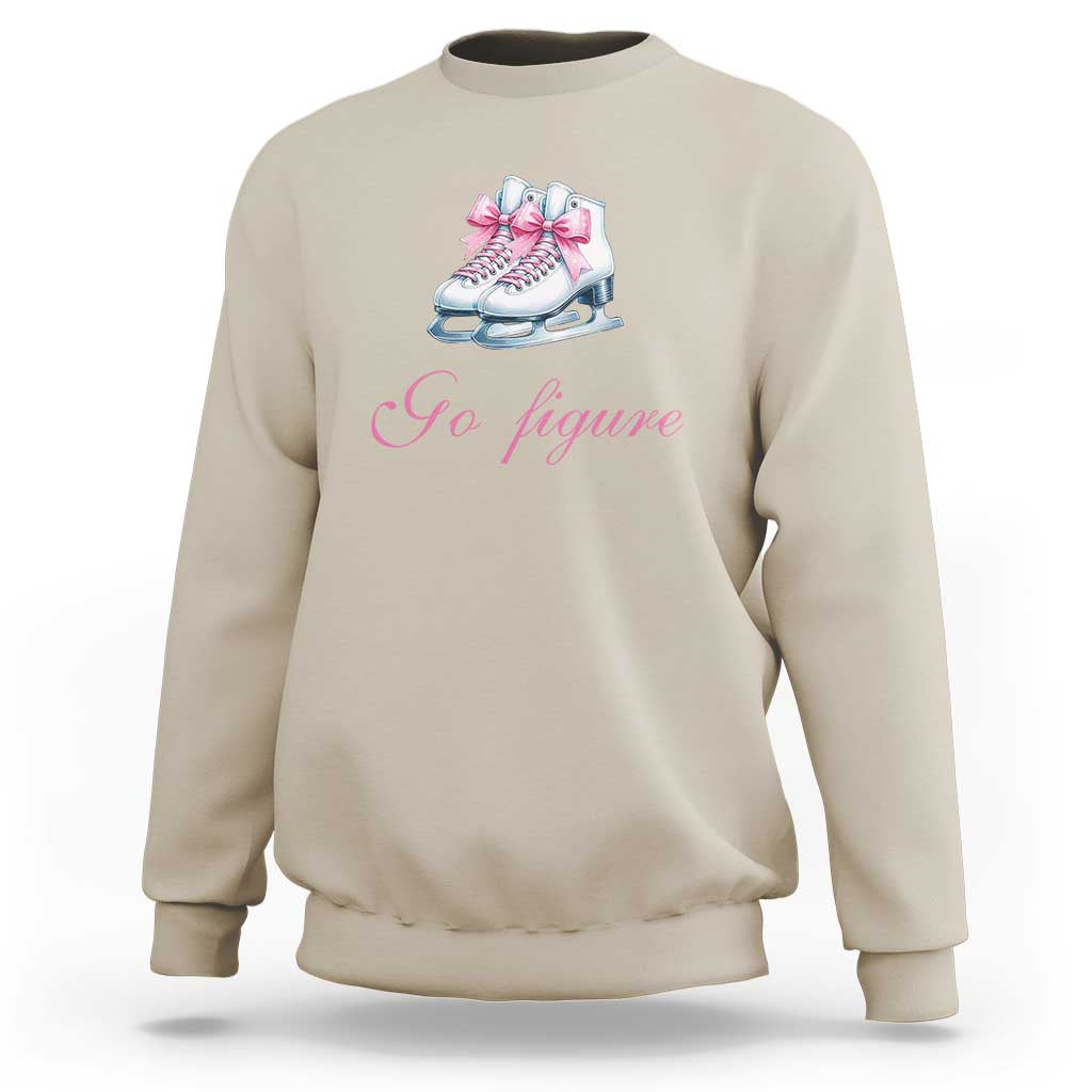 Sand women's sweatshirt with figure skates and pink bow graphic, crew neck.