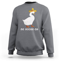 Charcoal gray sweatshirt with front white goose and multicolor sombrero graphic