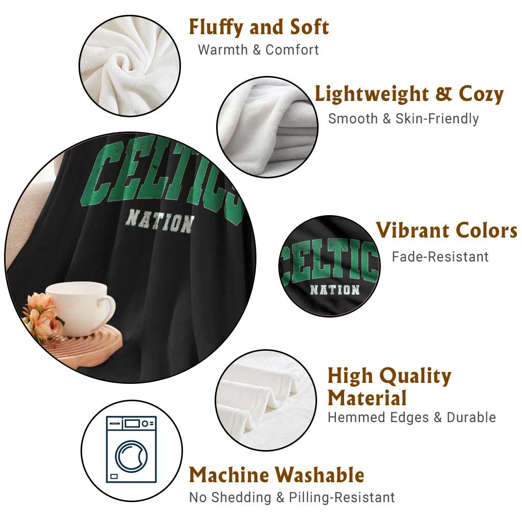Celtic Nation Throw Blanket Sports Varsity Aesthetic Letters Cap