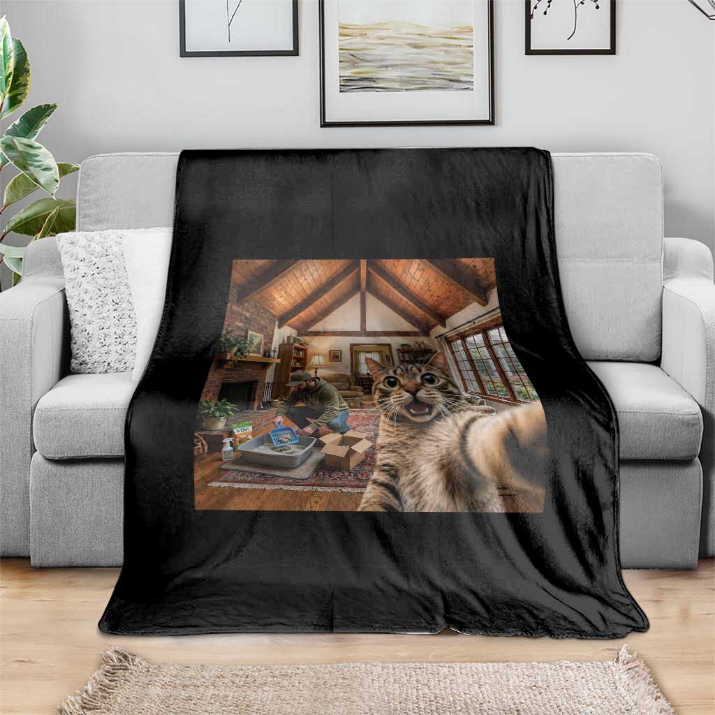 Cat Selfie with Man Funny Cat Dad Throw Blanket