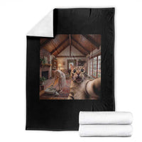 Cat Selfie with Woman Funny Cat Mom Throw Blanket