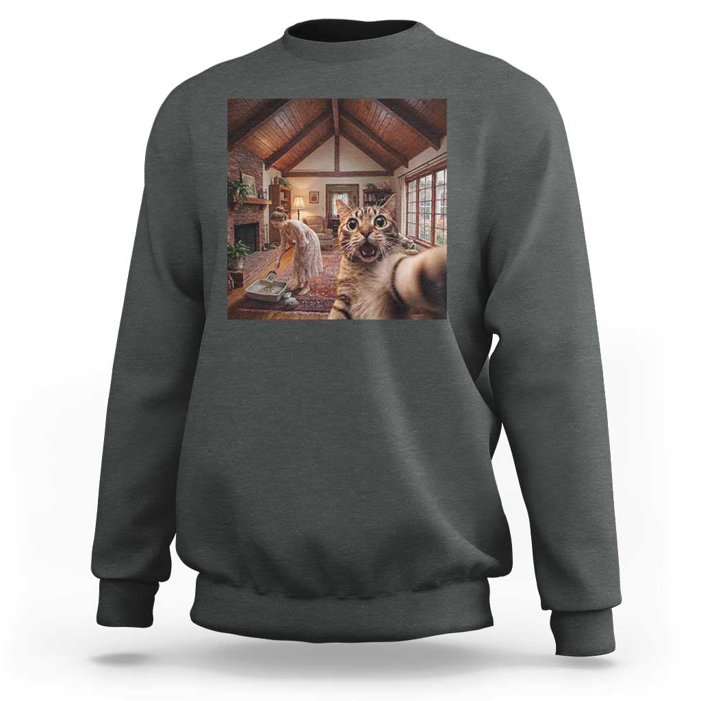 Cat Selfie with Woman Funny Cat Mom Sweatshirt