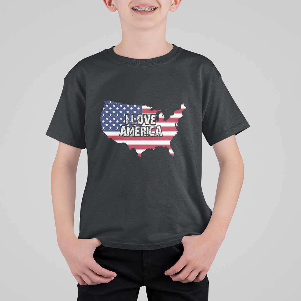 Fourth Of July T Shirt For Kid I Love America USA Flag Map - Wonder Print Shop