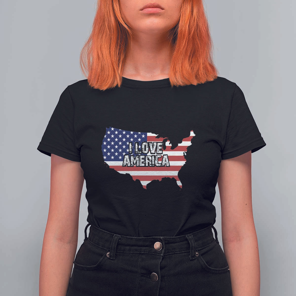 Fourth Of July T Shirt For Women I Love America USA Flag Map - Wonder Print Shop