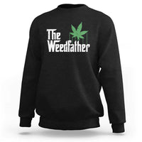 Men's black crewneck sweatshirt with green 'Weedfather' marijuana leaf graphic