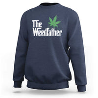 Men's navy crewneck sweatshirt with green 'Weedfather' marijuana leaf graphic