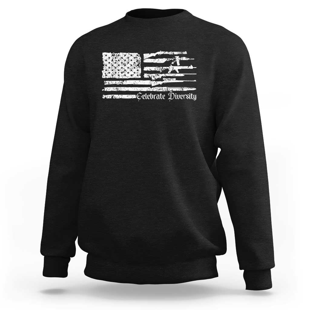 Funny Pro Gun Celebrate Diversity Sweatshirt 2nd Amendment Vintage American Flag - Wonder Print Shop