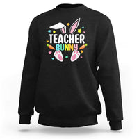 Black sweatshirt with 'Teacher Bunny' graphic and bunny ears, hearts, and stars