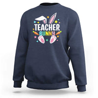 Navy sweatshirt with 'Teacher Bunny' graphic and bunny ears, hearts, and stars