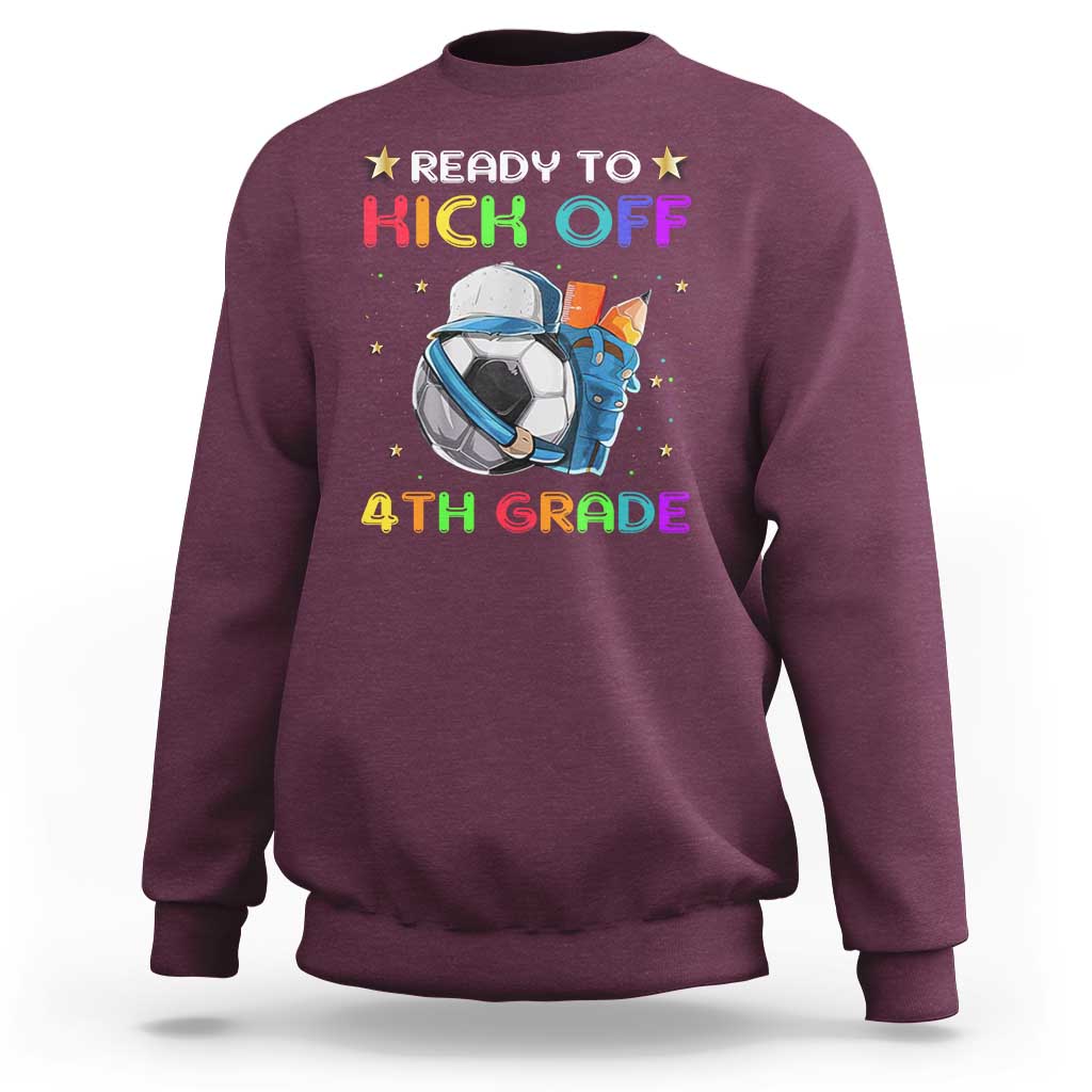 Maroon 4th grade sweatshirt with soccer helmet "Ready to Rick Off" graphic