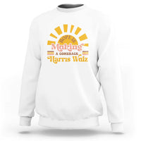 White crewneck sweatshirt with retro sunshine Hope Is Making A Comeback logo on back