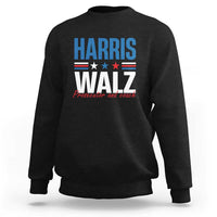 Harris Walz supporter sweatshirt, black with front HARRIS WALZ graphic