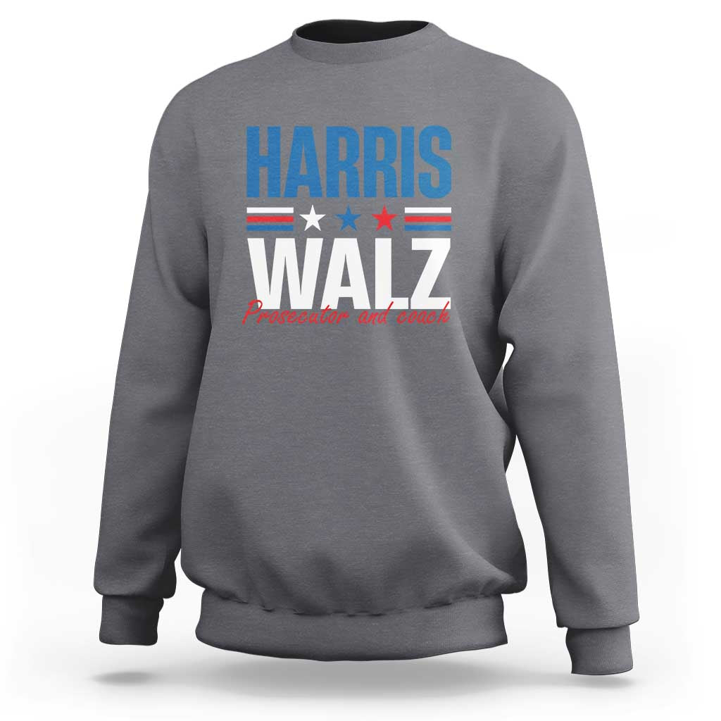 Harris Walz supporter sweatshirt, light heather gray with front HARRIS WALZ graphic