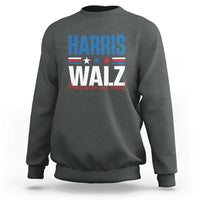 Harris Walz supporter sweatshirt, dark heather gray with front HARRIS WALZ graphic