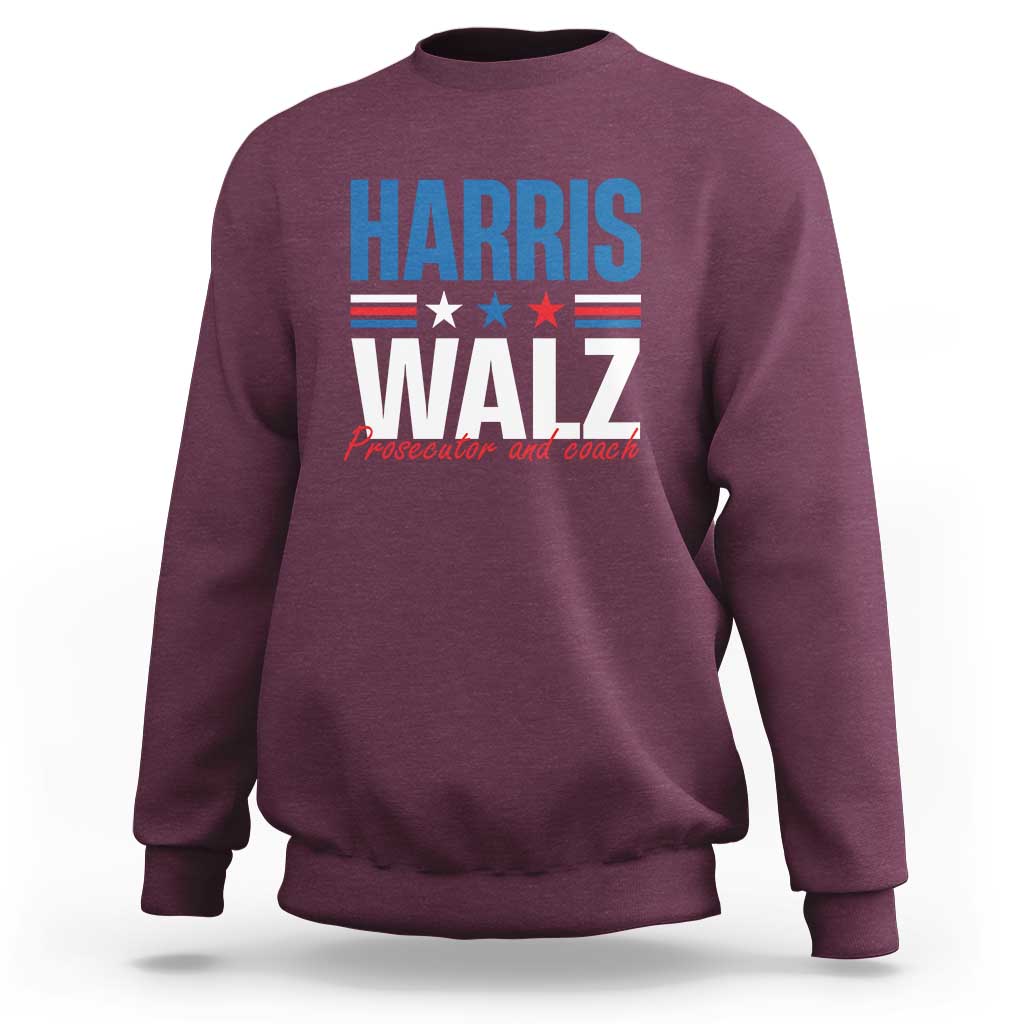 Harris Walz supporter sweatshirt, maroon with front HARRIS WALZ graphic