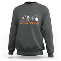 Dark heather gray Halloween teacher sweatshirt with colorful skeleton, ghost, witch graphic