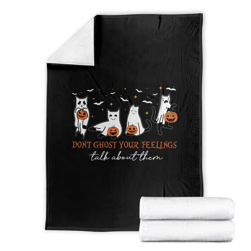 Halloween School Counselor Throw Blanket Don't Ghost Your Feelings Talk About Them Ghost Cats - Wonder Print Shop