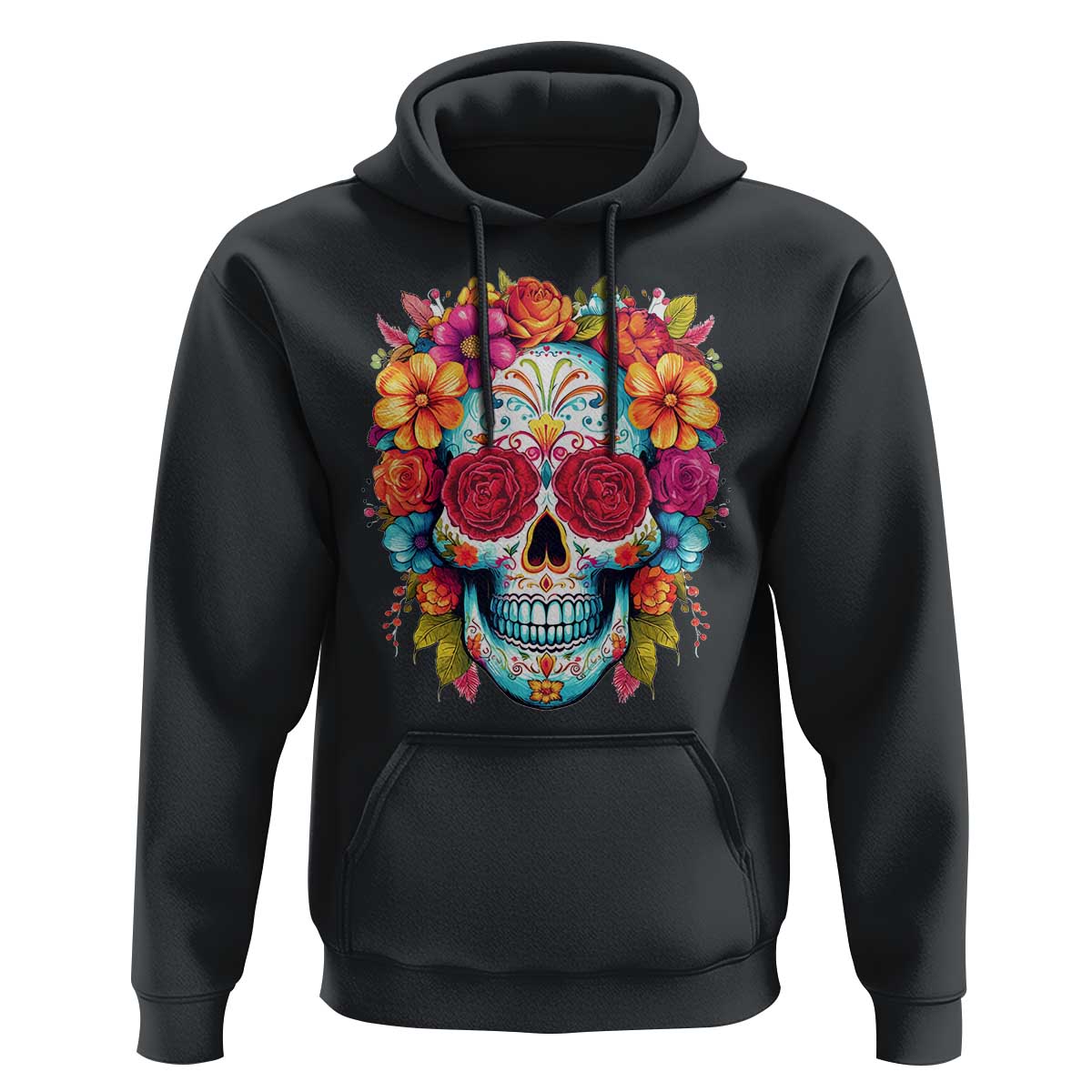 Day Of The Dead Hoodie Sugar Skull Dia De Los Muertos Halloween Rose Flowers