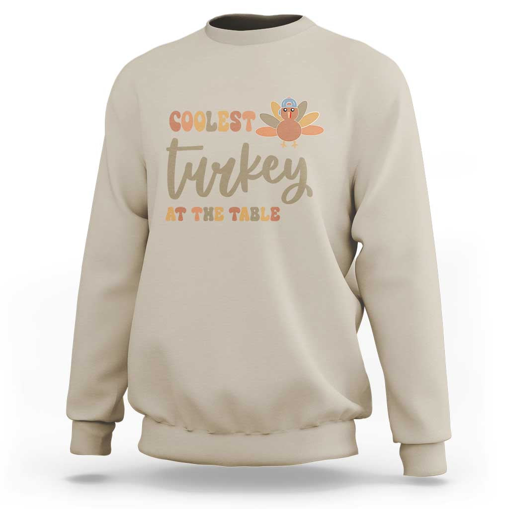 Sand sweatshirt with turkey graphic 'Coolest Turkey at the Table'