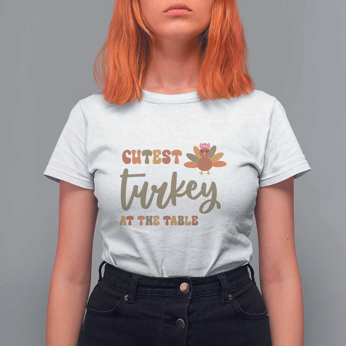 Funny Thanksgiving Turkey T Shirt For Women Cutest Turkey At The Table Fall Season - Wonder Print Shop