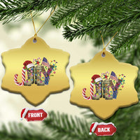 Two gold star-shaped ornaments with veterans graphic, showing front and back