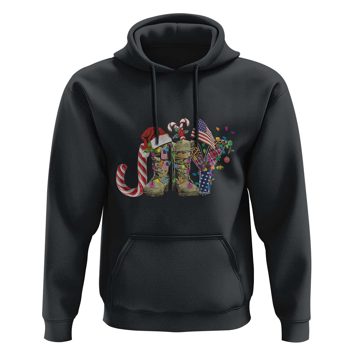 Christmas Veterans Hoodie Joy Candy Cane American Flag