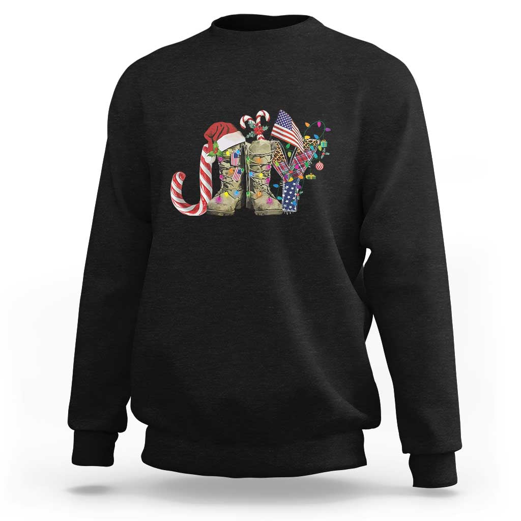 Christmas Veterans Sweatshirt Joy Candy Cane American Flag