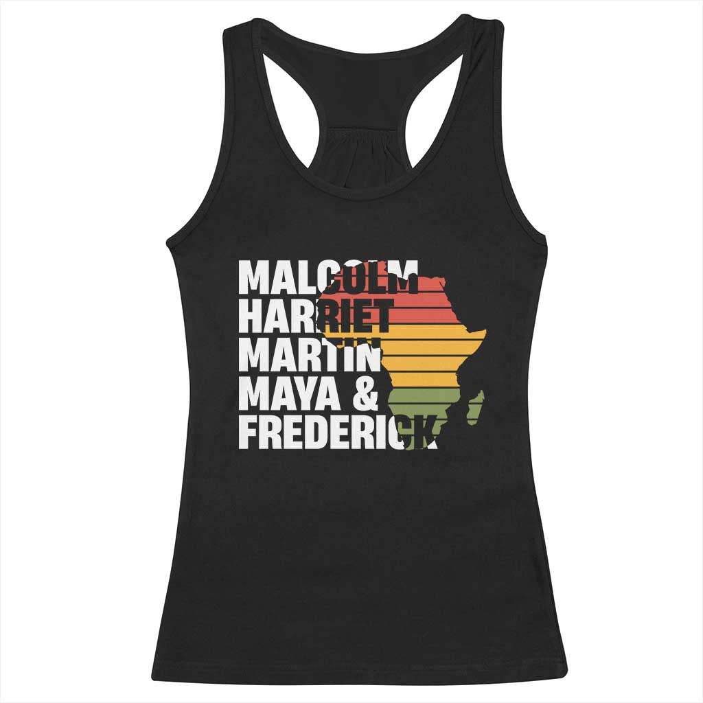 Black History Leaders Racerback Tank Top Malcolm Harriet Martin Maya Frederick Africa Map