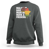 Charcoal crewneck sweatshirt with leaders names and Africa map graphic