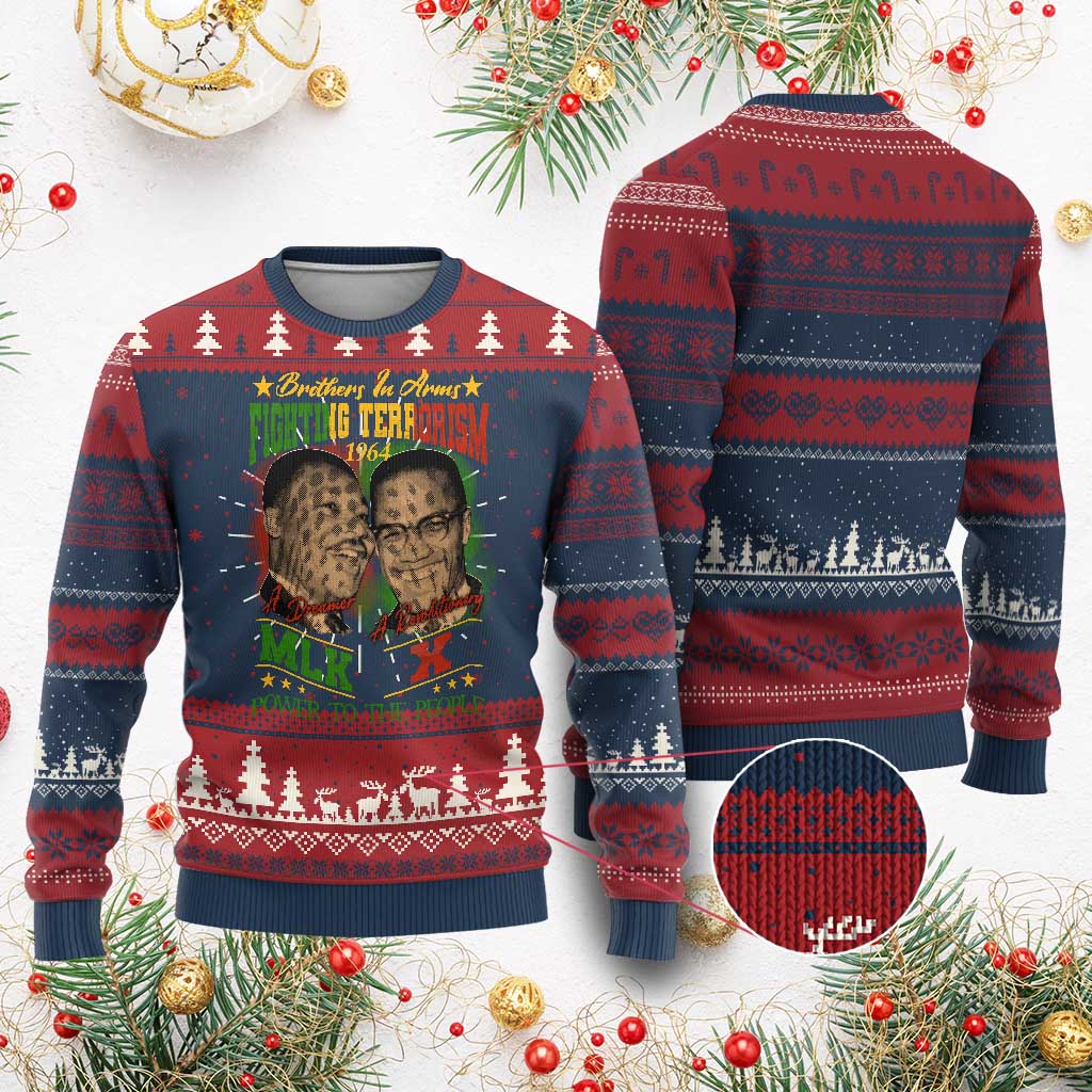 Martin Luther King And Malcolm X Ugly Christmas Sweater Brothers In Arms Fighting Terrorism 1964 Black History