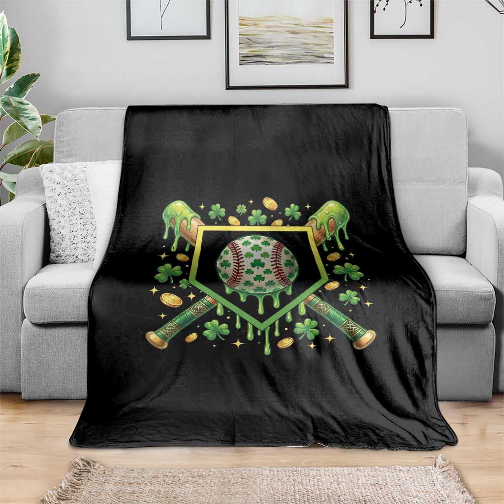 St Patricks Day Baseball Ice Cream Drip Home Plate Throw Blanket