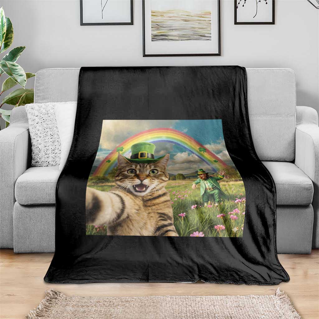 St Patricks Day Cat Selfie with Leprechaun Throw Blanket