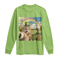 St Patricks Day Cat Selfie with Leprechaun Long Sleeve Shirt