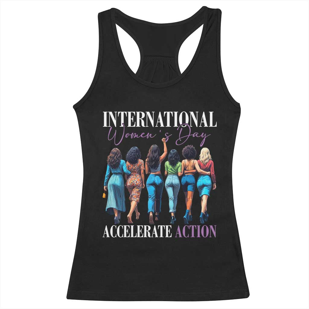 International Women's Day 2025 Racerback Tank Top Accelerate Action 8 March IWD