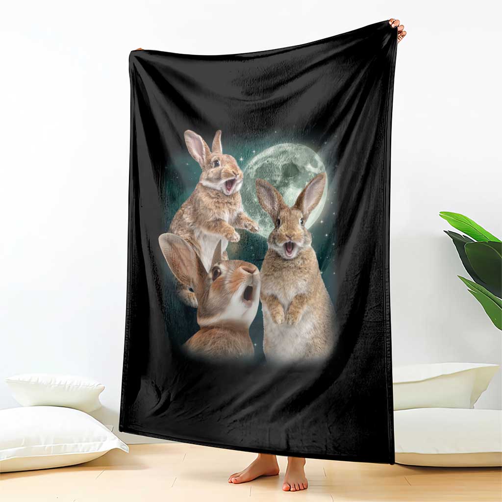 Funny Three Bunny Moon Humorous Rabbit Meme Throw Blanket