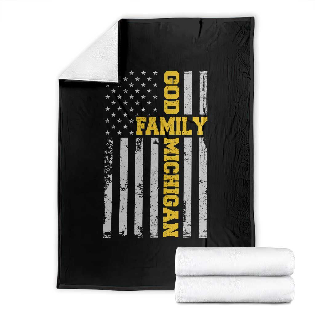 God Family Michigan Throw Blanket Game Day Vintage American Flag