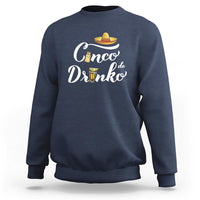 Navy crewneck sweatshirt with white “Cinco de Drinko” text and sombrero graphic